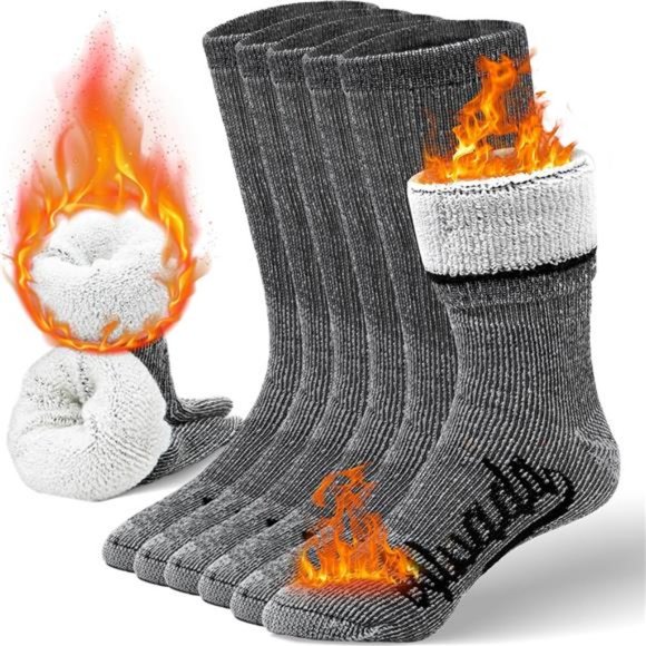 3 Pairs Men's Merino Wool Crew Socks Thermal and Warm Socks, Charcoal